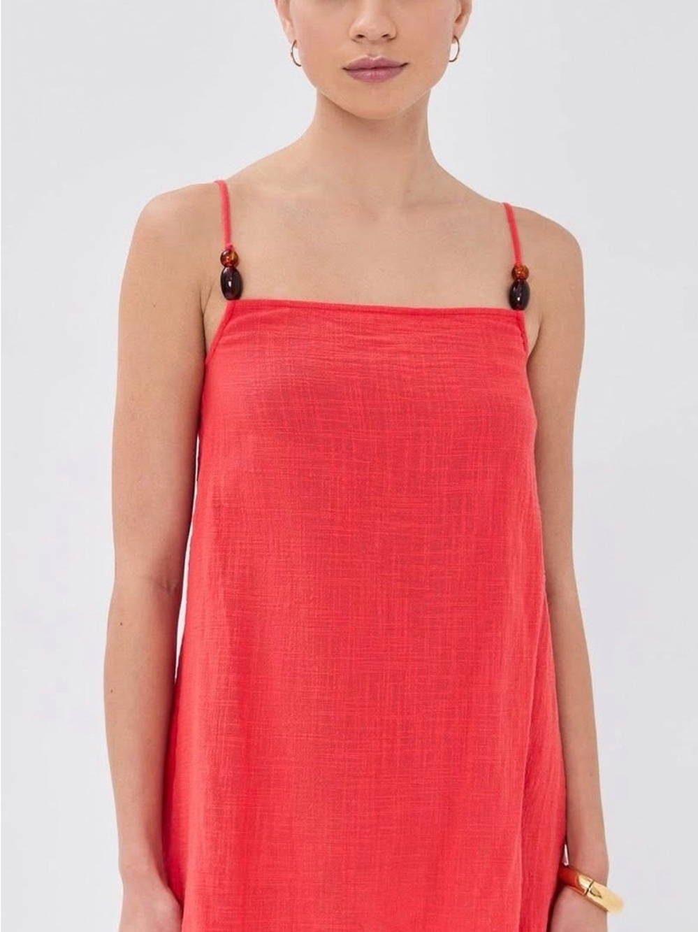 STAUD Laura Mini Dress in vibrant Flame Coral NWT